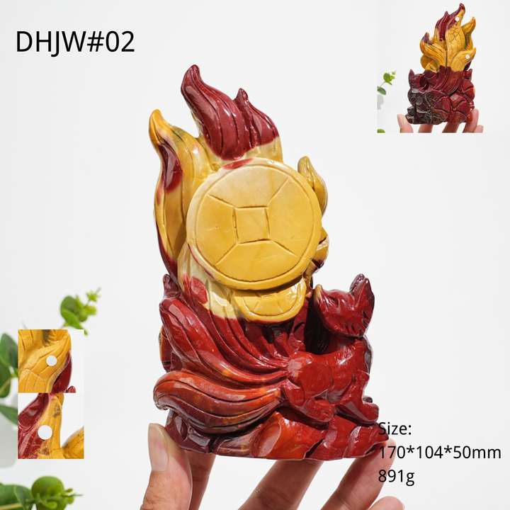 Unique,A Slightly Imperfect Natural Crystal Mookaite Nine-Tailed Fox Carving