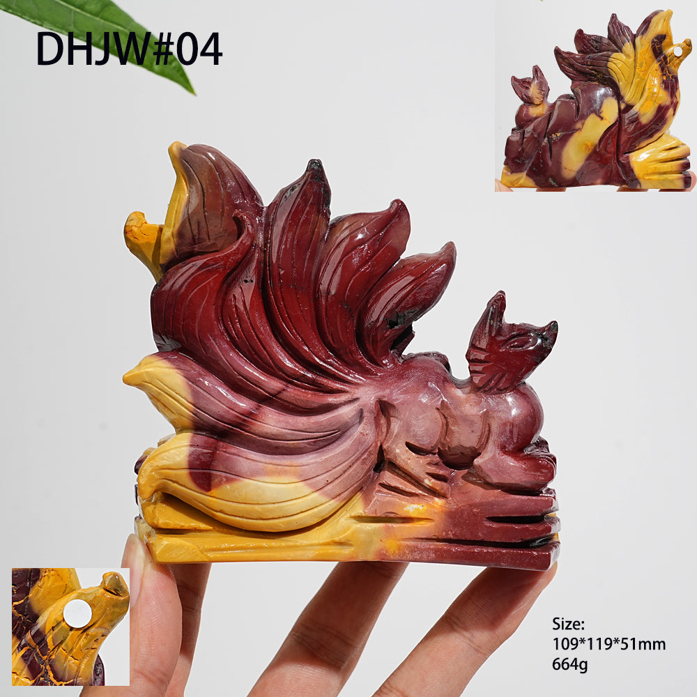 Unique,A Slightly Imperfect Natural Crystal Mookaite Nine-Tailed Fox Carving