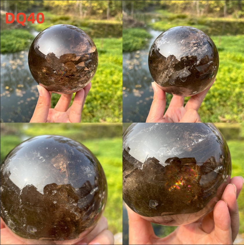 Rutilated Smoky Quartz Sphere