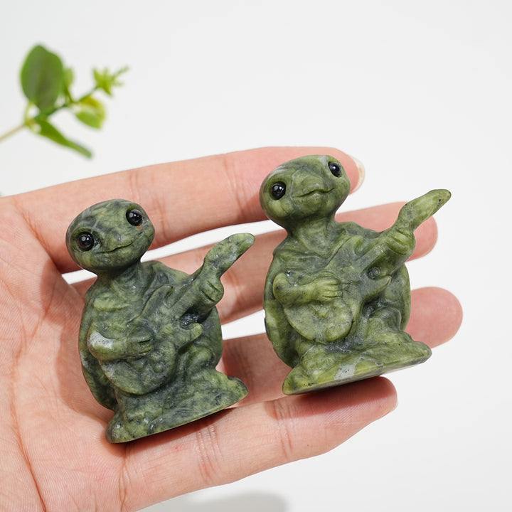 Natural Crystal Carving Serpentine Guitar Playing Turtle