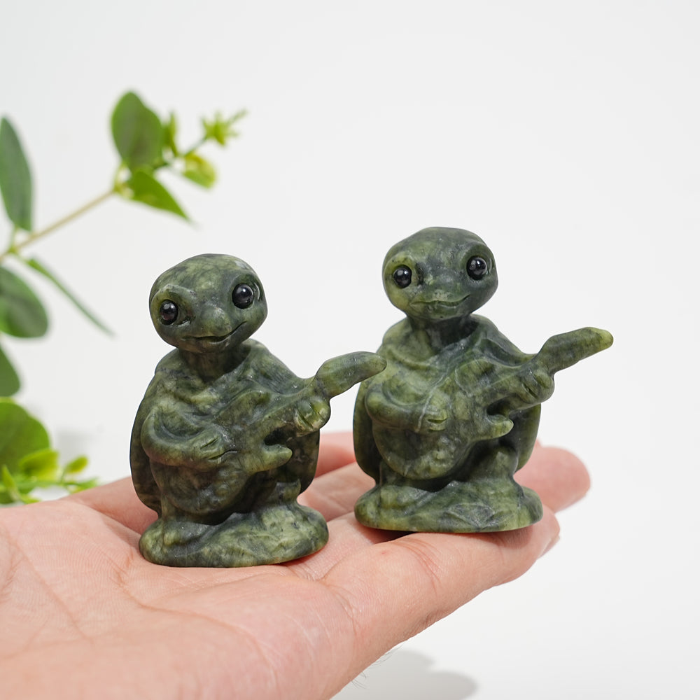 Natural Crystal Carving Serpentine Guitar Playing Turtle