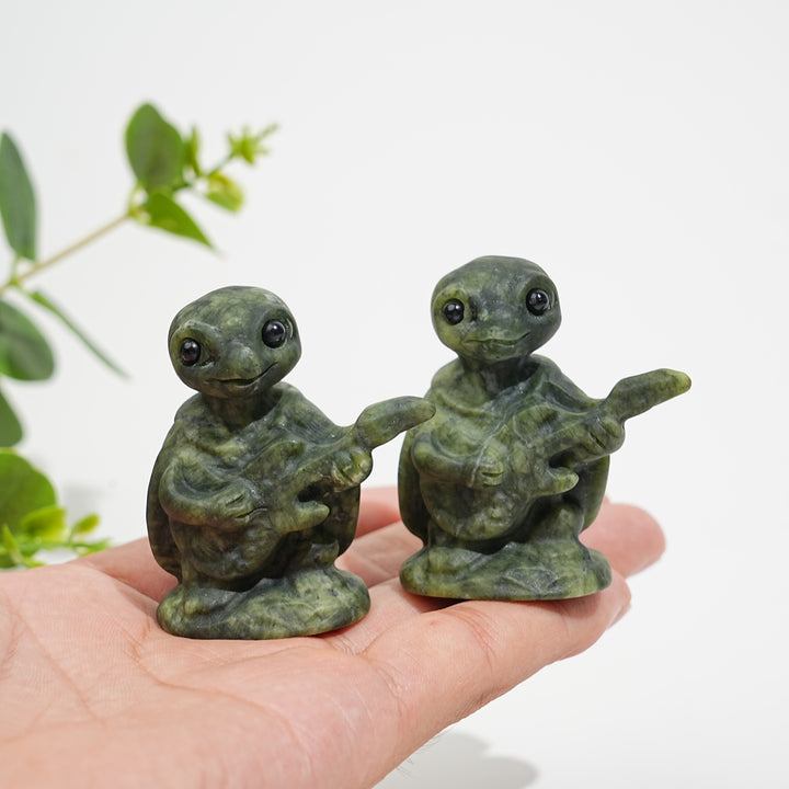 Natural Crystal Carving Serpentine Guitar Playing Turtle