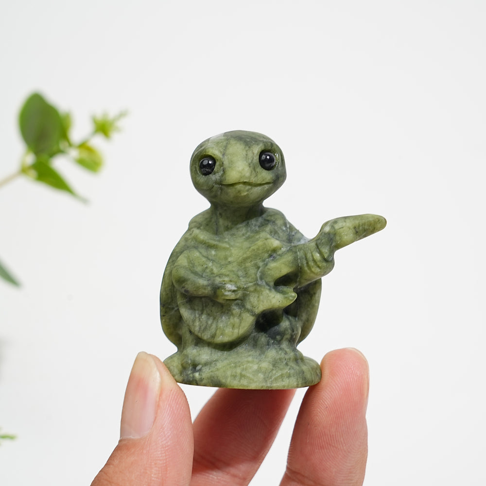 Natural Crystal Carving Serpentine Guitar Playing Turtle