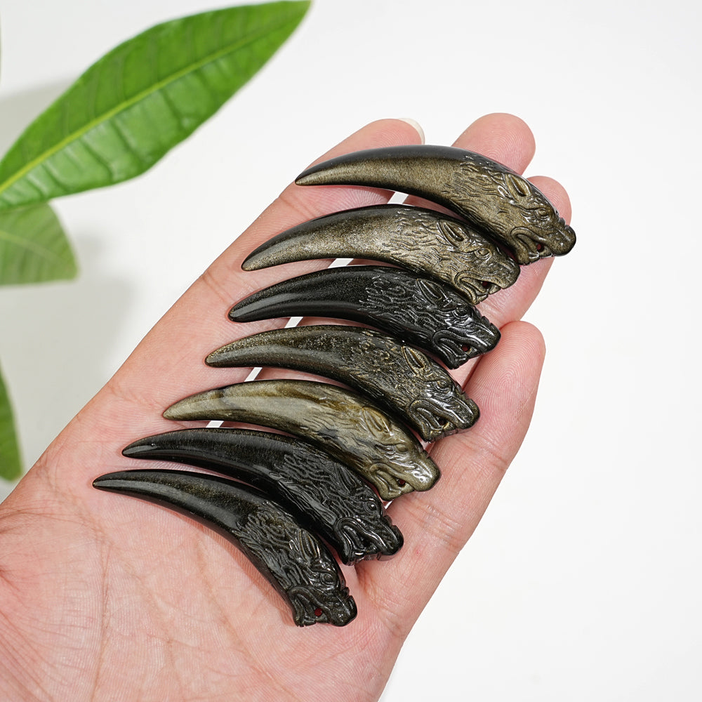 Natural Crystal Golden Obsidian Wolf Tooth