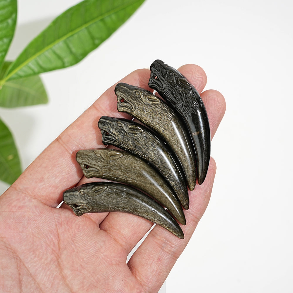 Natural Crystal Golden Obsidian Wolf Tooth