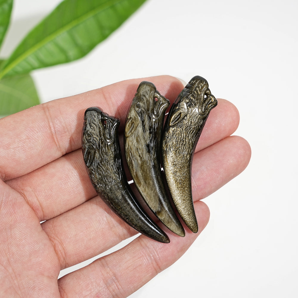 Natural Crystal Golden Obsidian Wolf Tooth
