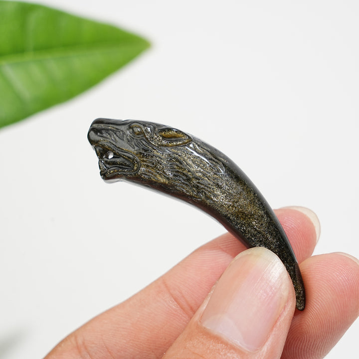 Natural Crystal Golden Obsidian Wolf Tooth