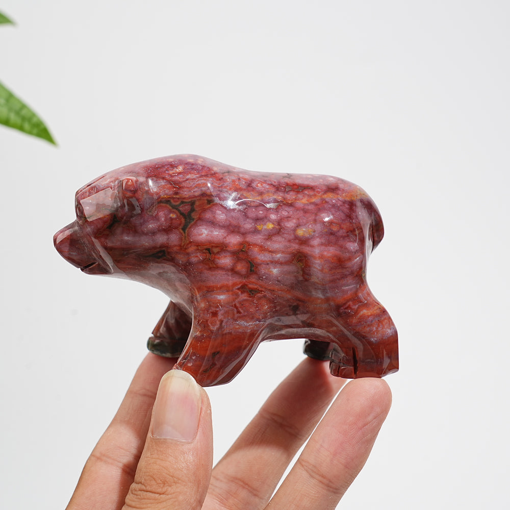 Unique, Natural Crystal Lovely Ocean Jasper Bear Carving