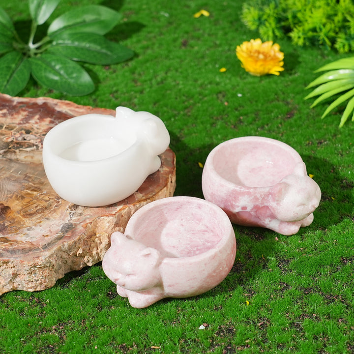 Natural Crystal Carving Cat Bowl