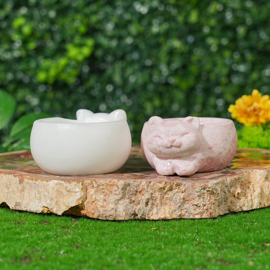 Natural Crystal Carving Cat Bowl