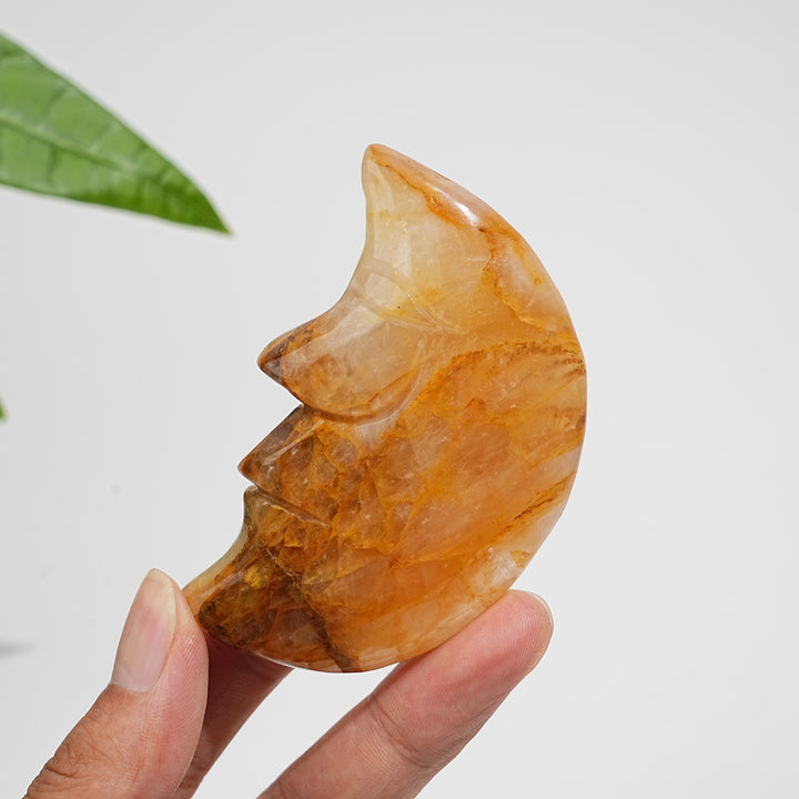 Natural Crystal Moon Face Carving