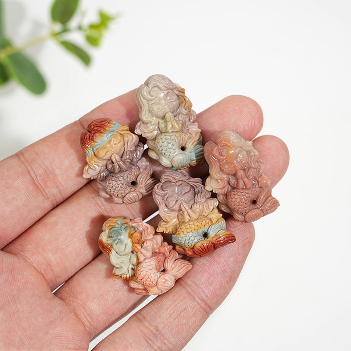 Natural Crystal Carving Alashan Agate Praying Mermaid