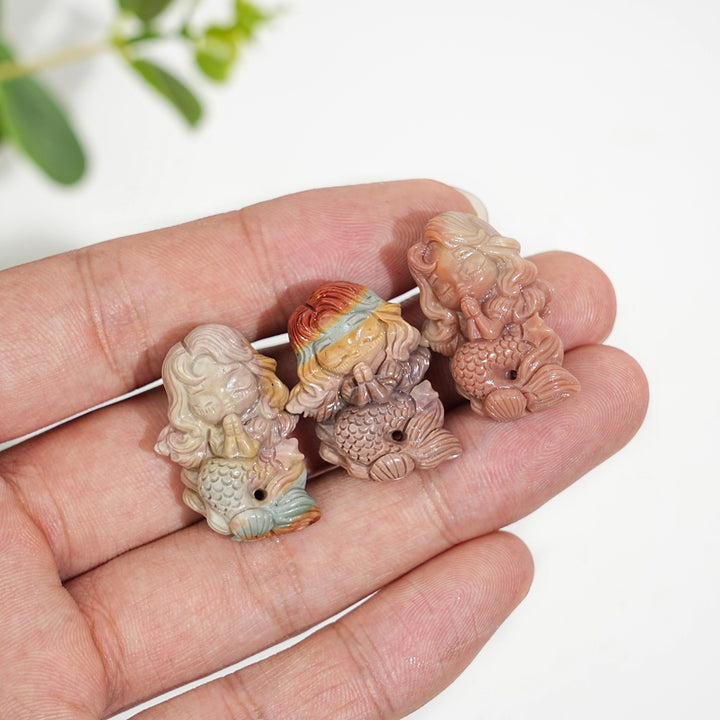 Natural Crystal Carving Alashan Agate Praying Mermaid
