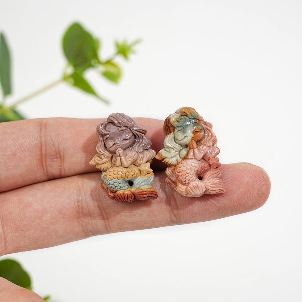 Natural Crystal Carving Alashan Agate Praying Mermaid