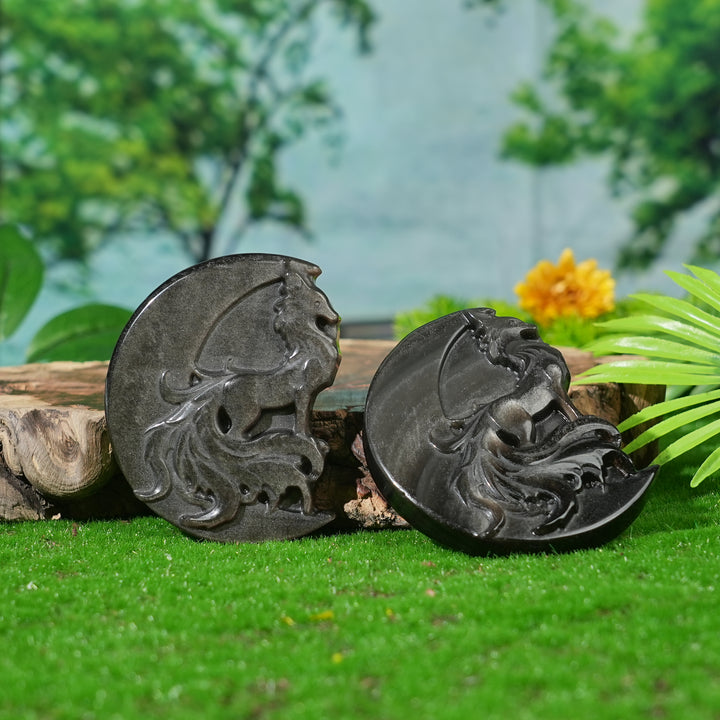 Natural Silver Obsidian Moon With Fox