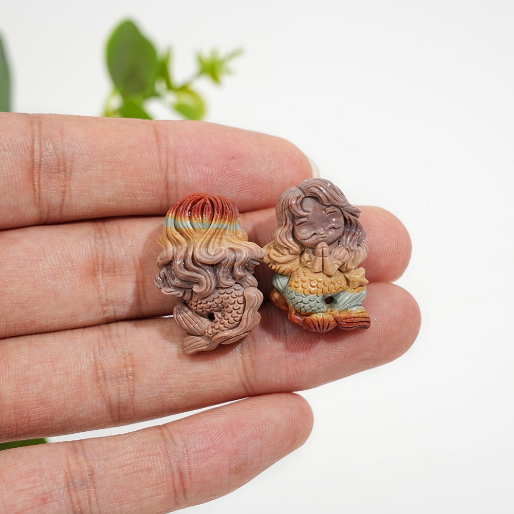 Natural Crystal Carving Alashan Agate Praying Mermaid