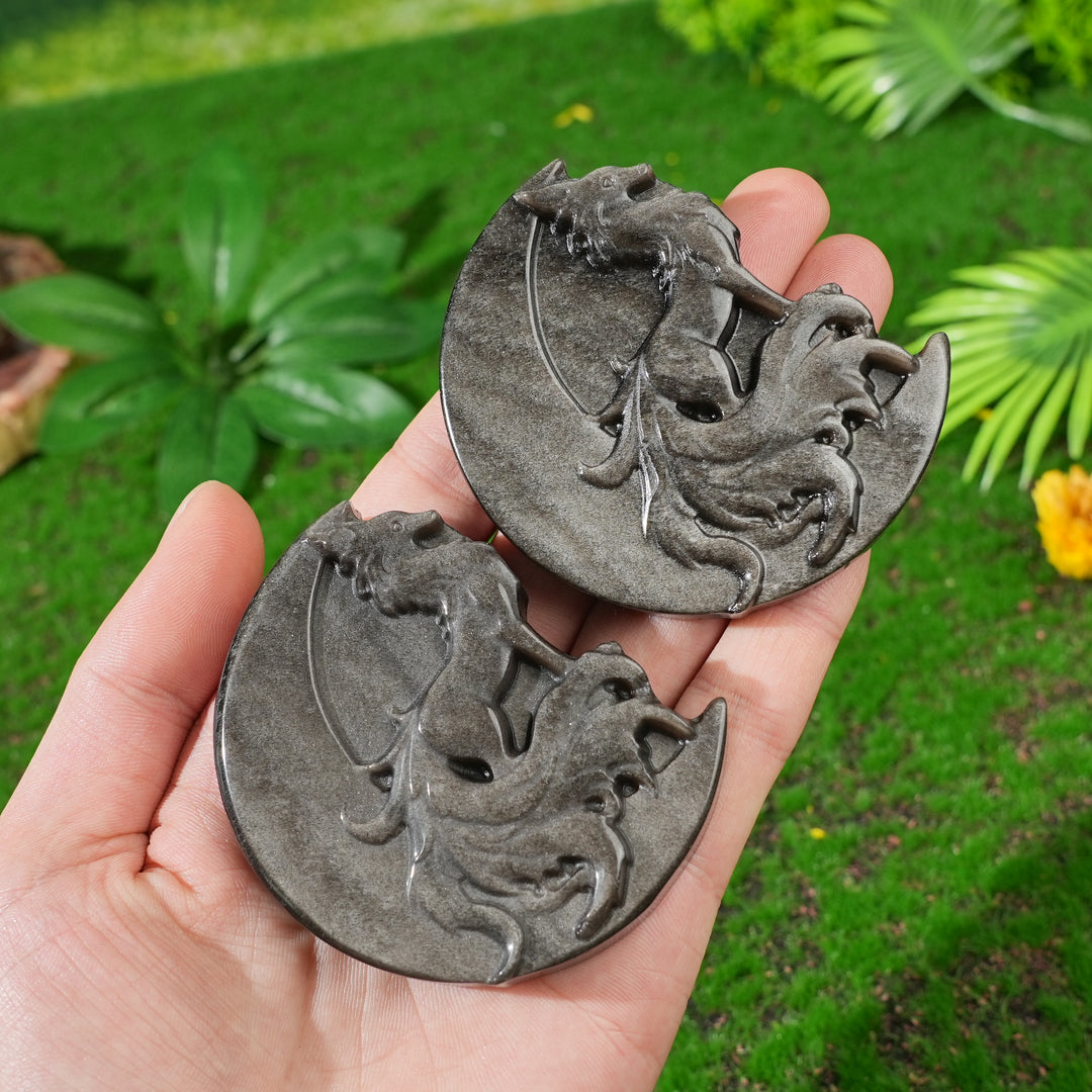 Natural Silver Obsidian Moon With Fox
