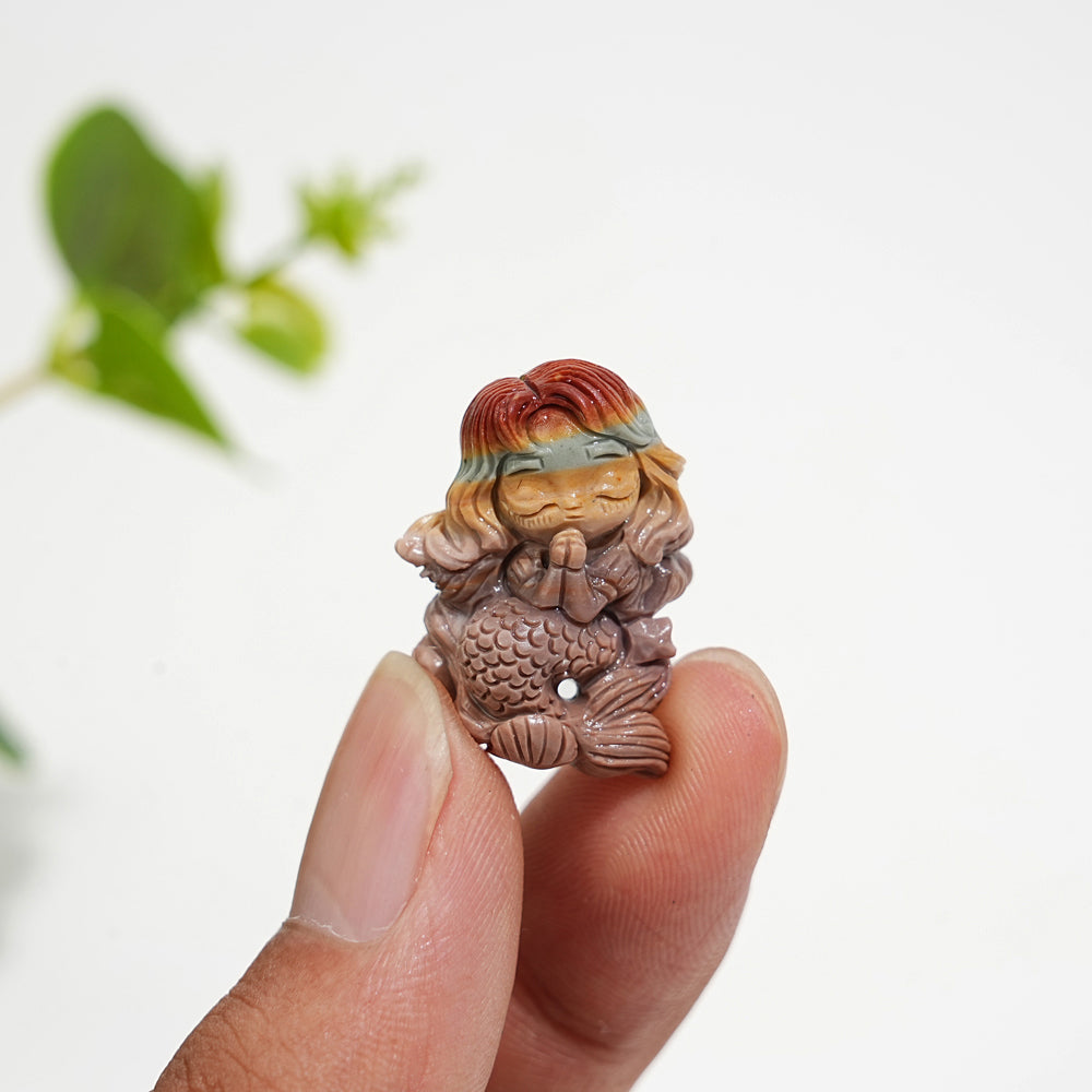 Natural Crystal Carving Alashan Agate Praying Mermaid