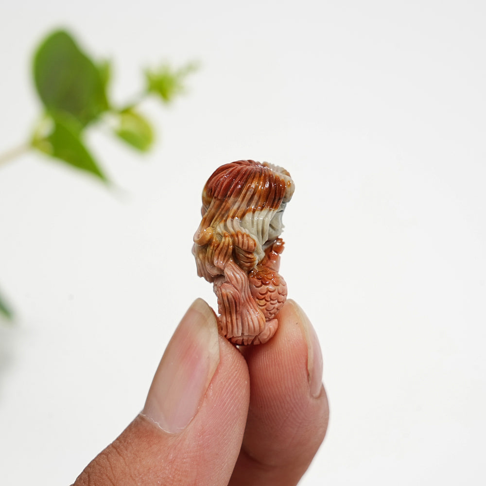 Natural Crystal Carving Alashan Agate Praying Mermaid