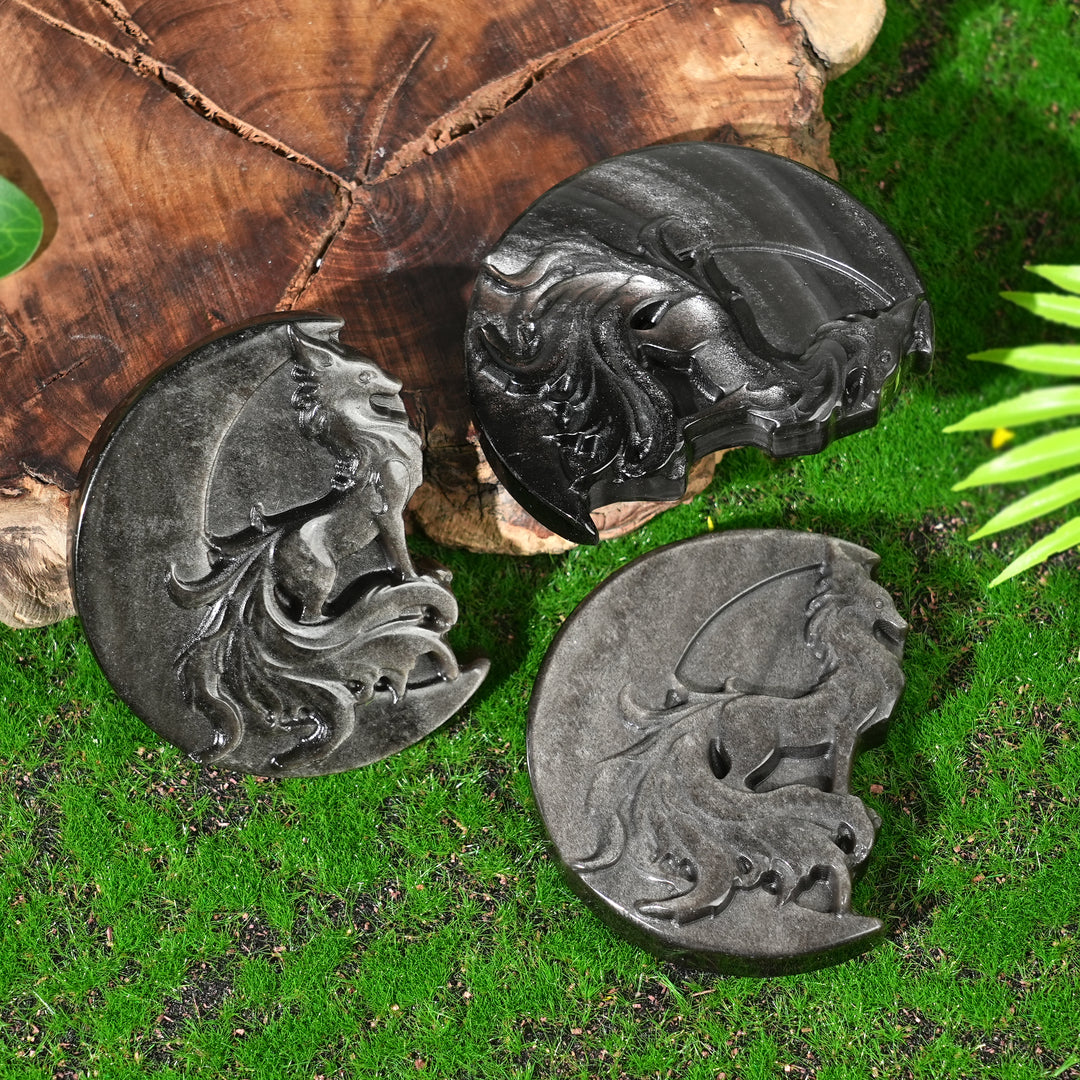 Natural Silver Obsidian Moon With Fox