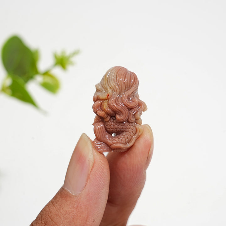Natural Crystal Carving Alashan Agate Praying Mermaid