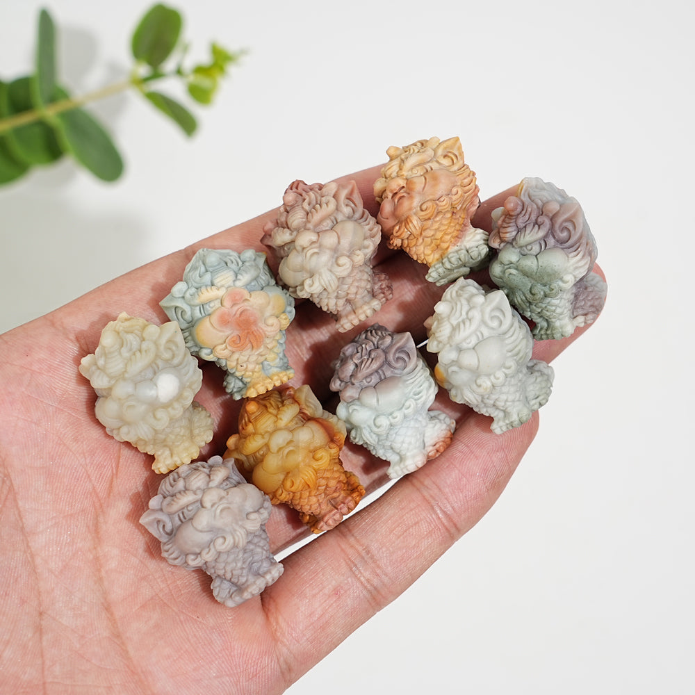 Natural Crystal Carving Alashan Agate Seated Qilin