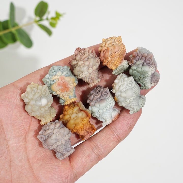 Natural Crystal Carving Alashan Agate Seated Qilin
