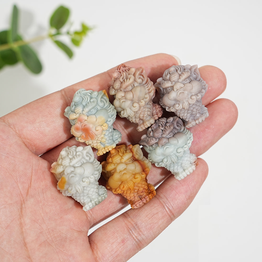 Natural Crystal Carving Alashan Agate Seated Qilin