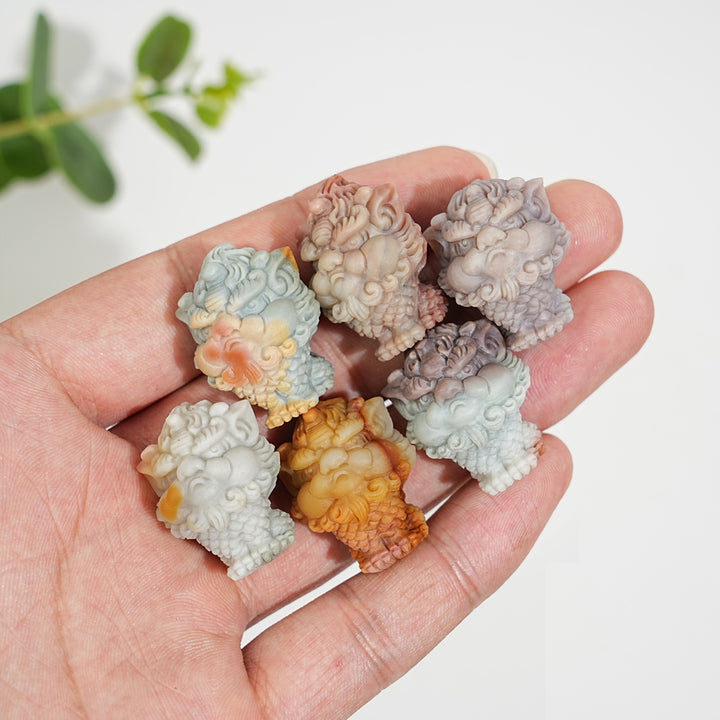 Natural Crystal Carving Alashan Agate Seated Qilin