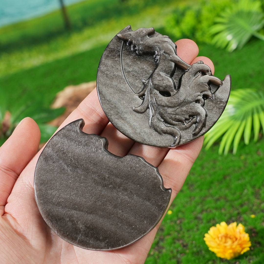 Natural Silver Obsidian Moon With Fox