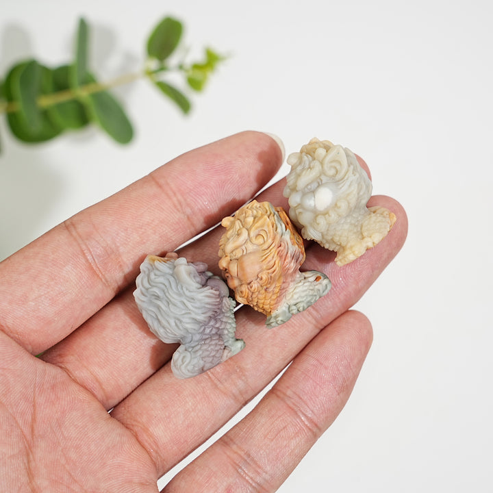Natural Crystal Carving Alashan Agate Seated Qilin
