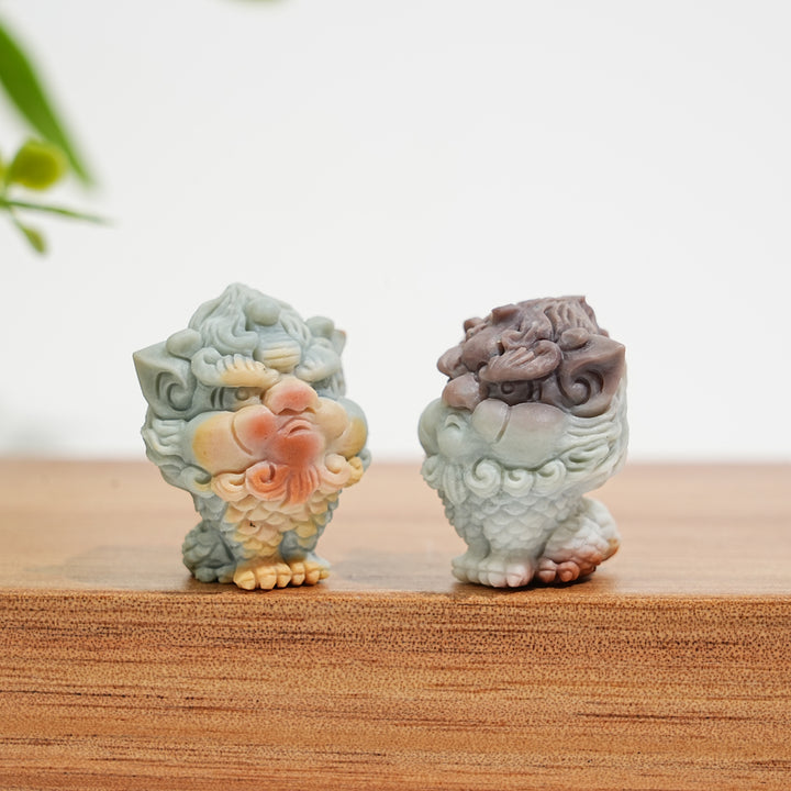 Natural Crystal Carving Alashan Agate Seated Qilin