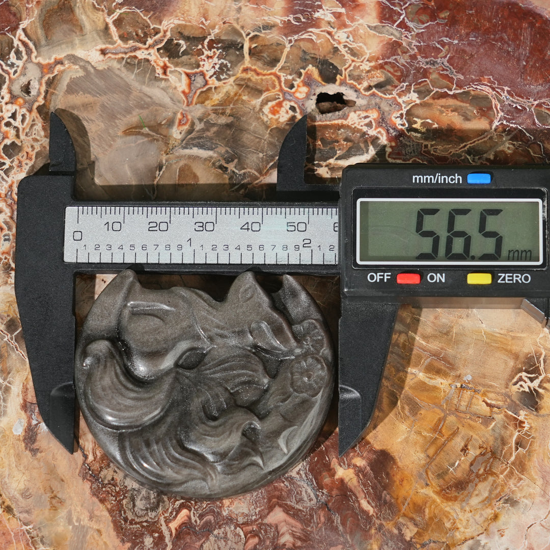 Natural Silver Obsidian Fox-on-Moon