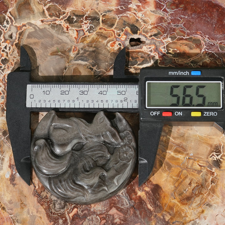 Natural Silver Obsidian Fox-on-Moon