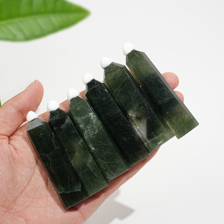 Natural Crystal Actinolite In Clear Quartz Point
