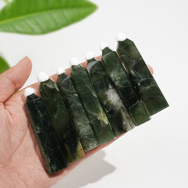 Natural Crystal Actinolite In Clear Quartz Point