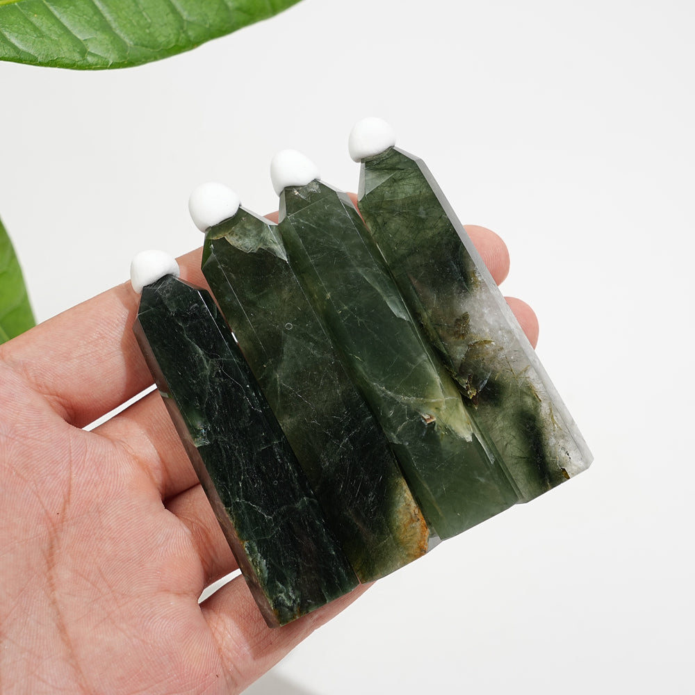 Natural Crystal Actinolite In Clear Quartz Point