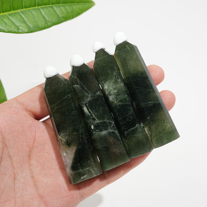 Natural Crystal Actinolite In Clear Quartz Point