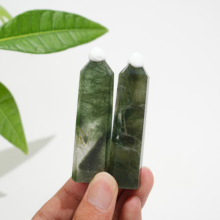 Natural Crystal Actinolite In Clear Quartz Point