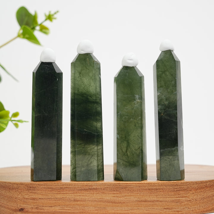 Natural Crystal Actinolite In Clear Quartz Point