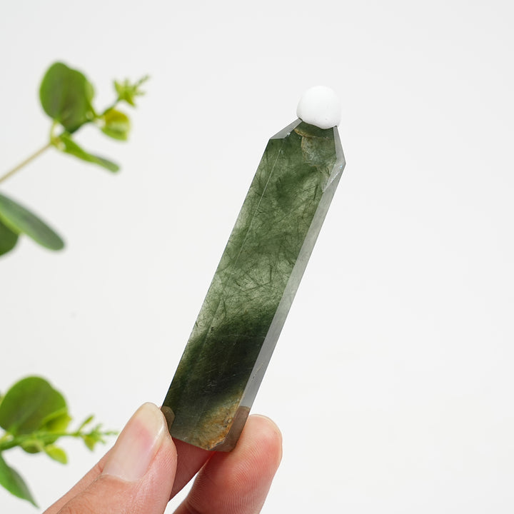 Natural Crystal Actinolite In Clear Quartz Point
