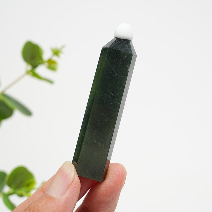 Natural Crystal Actinolite In Clear Quartz Point
