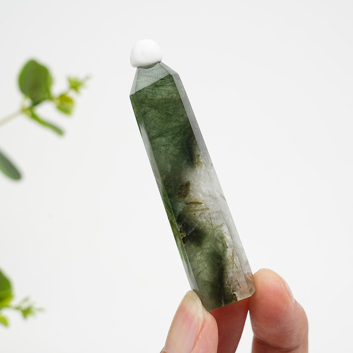 Natural Crystal Actinolite In Clear Quartz Point