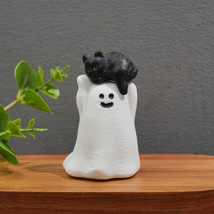 Natural Crystal White Jade Ghost With Cat Carving