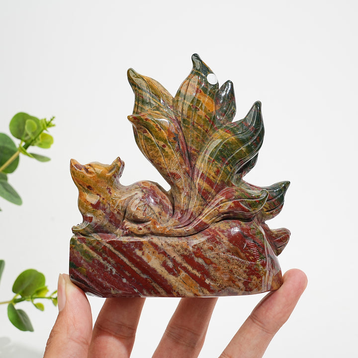 Unique,A Slightly Imperfect Natural Crystal Ocean Jasper Stretching Nine‑Tailed Fox