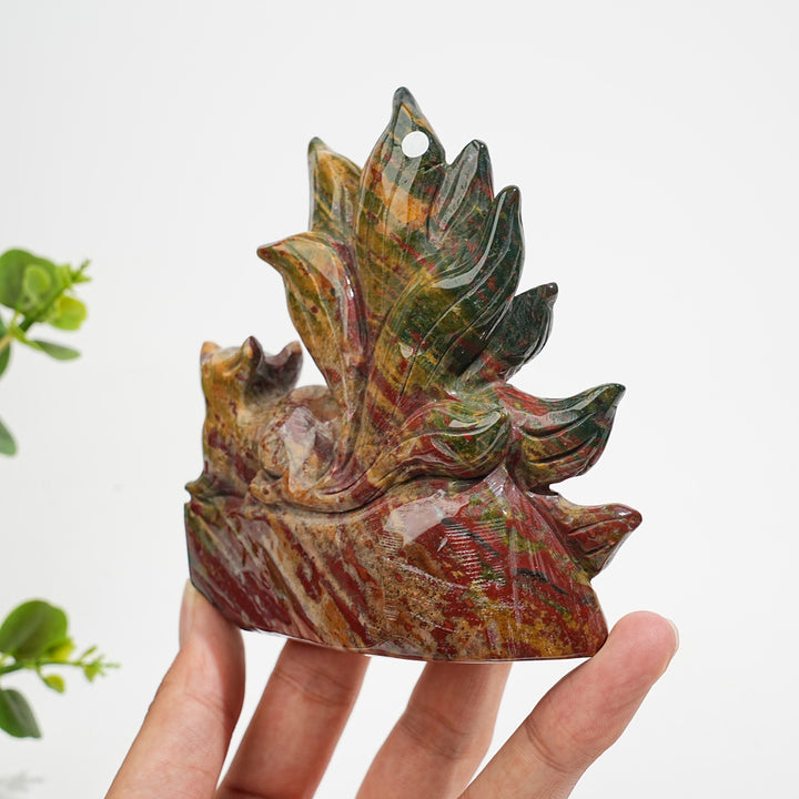 Unique,A Slightly Imperfect Natural Crystal Ocean Jasper Stretching Nine‑Tailed Fox
