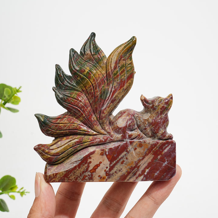 Unique,A Slightly Imperfect Natural Crystal Ocean Jasper Stretching Nine‑Tailed Fox