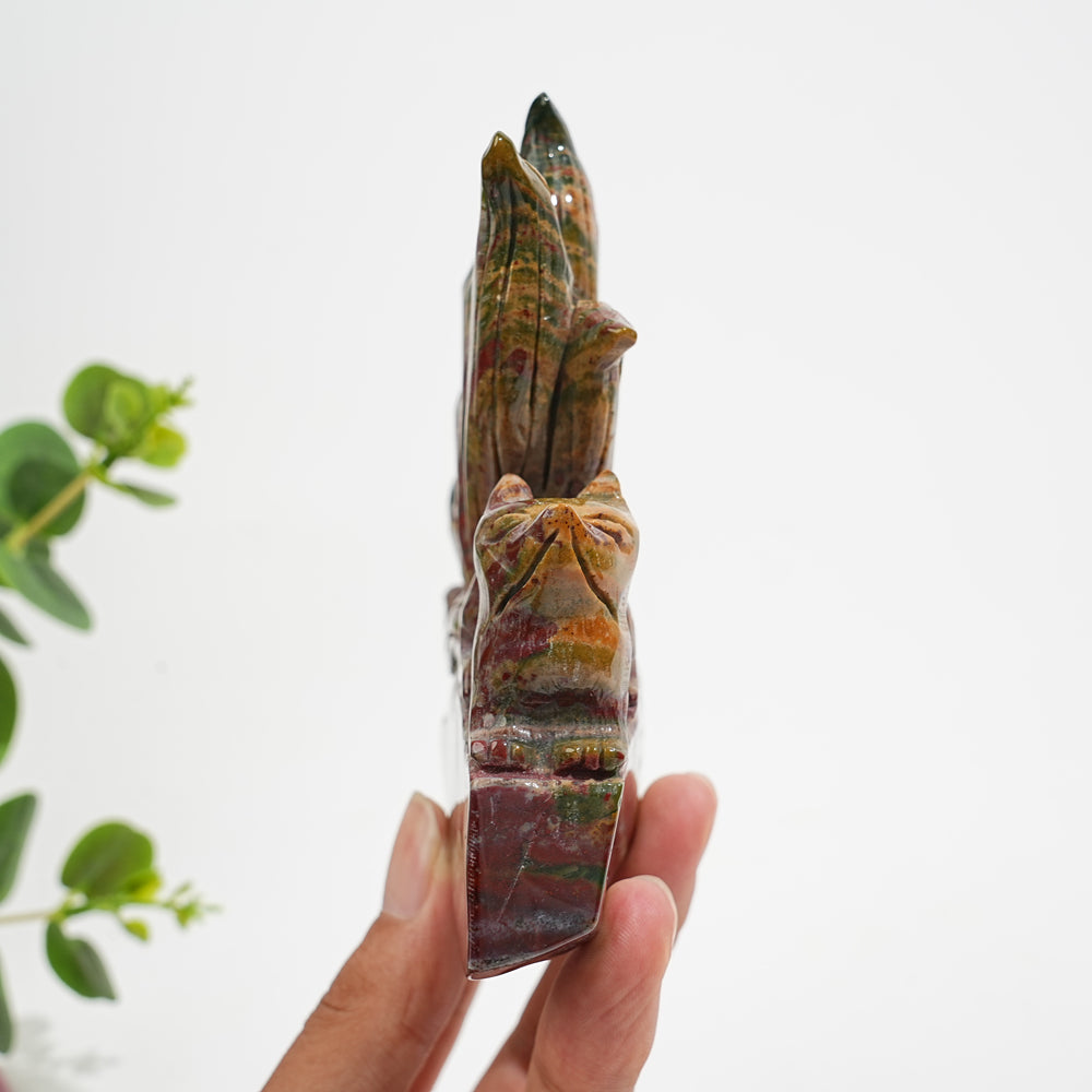 Unique,A Slightly Imperfect Natural Crystal Ocean Jasper Stretching Nine‑Tailed Fox