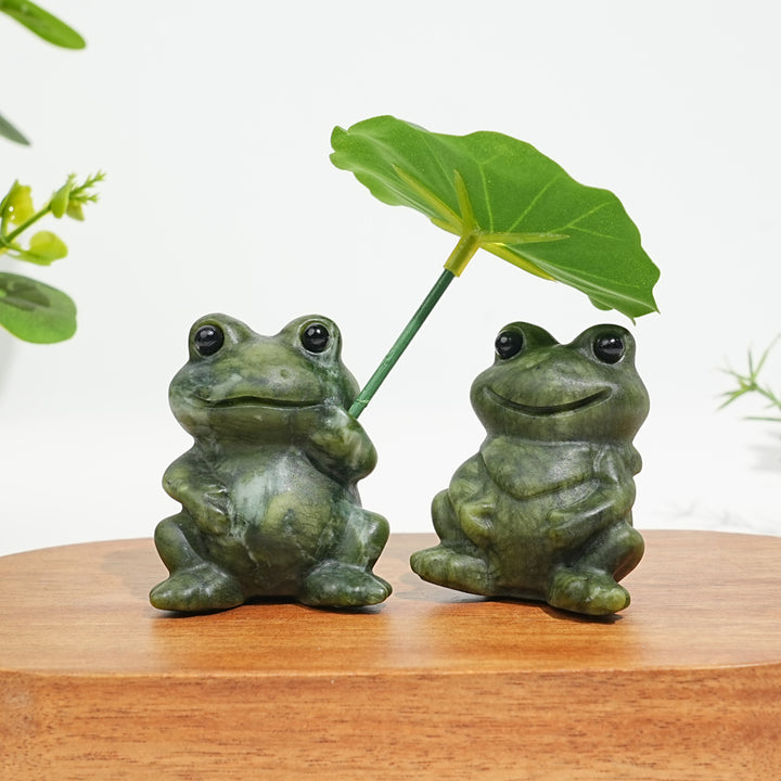 Natural Serpentine Couple Frogs Sharing A Lotus Leaf