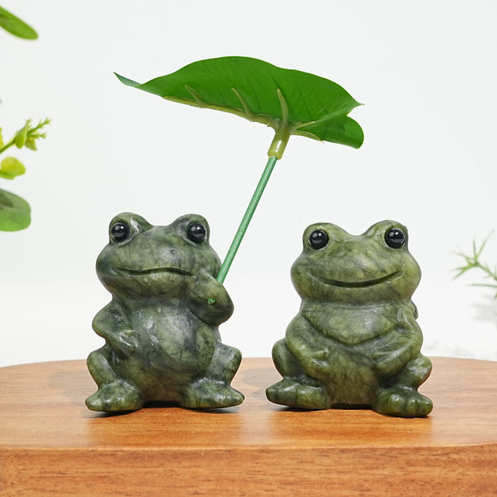 Natural Serpentine Couple Frogs Sharing A Lotus Leaf
